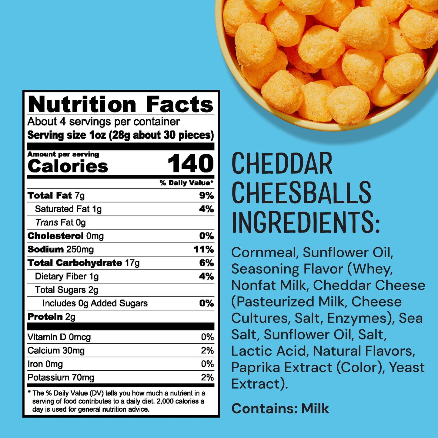 The Good Crisp Company, Cheddar Cheese Balls, 4 Ounce Bags (Pack of 8)