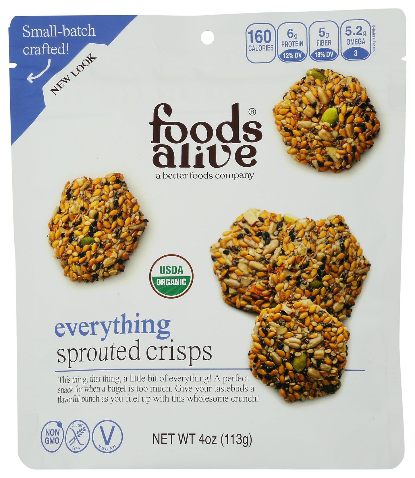Foods Alive | Organic Everything Sprouted Crisps | 4 oz (6-Pack) Gluten Free Crackers