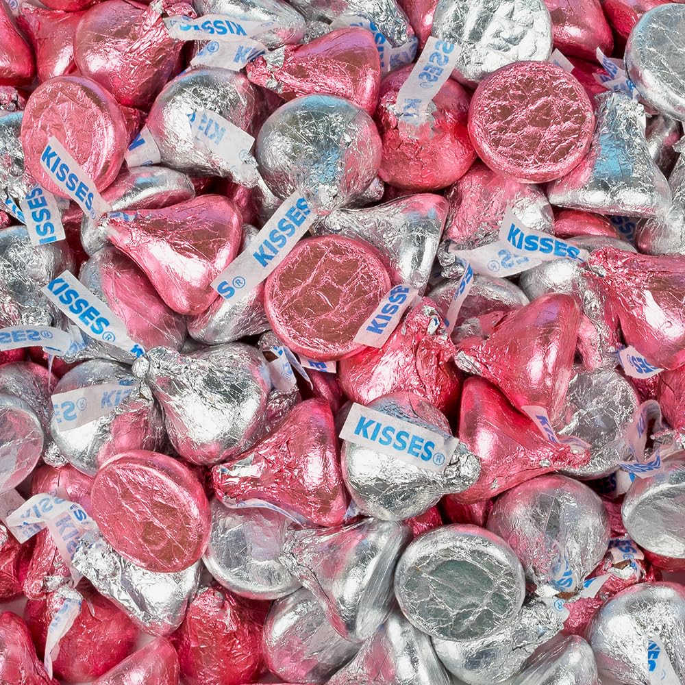 165 Pcs Pink & Silver Candy Kisses Milk Chocolate (1.65 lbs)