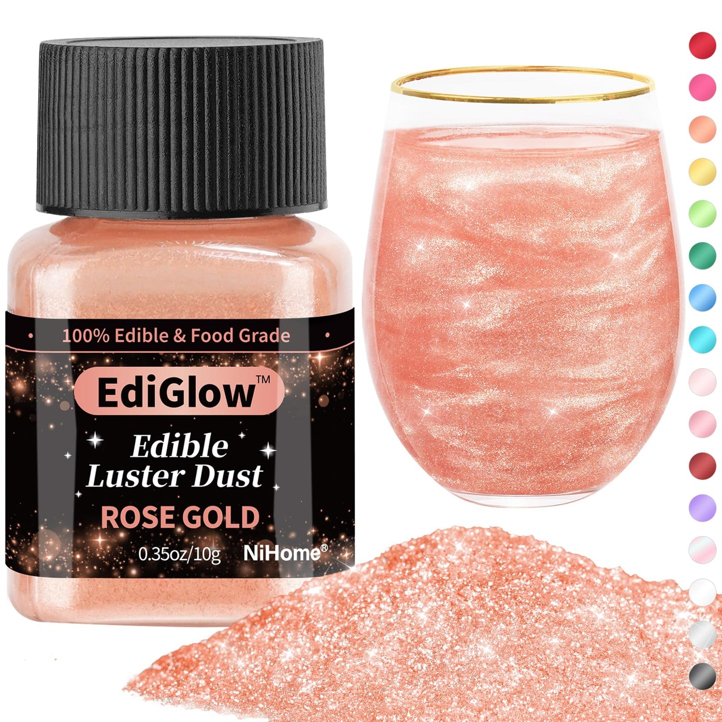 Nihome Edible Food-Grade Glitter Powder Glimmer Luster Dust Metallic Fancy Food Decorating Sprinkle Glimmery Dust For Drink Beverage-Inspired Beverage Cake Bakery Vegan Allergen-Free (Rose Gold 0.35Oz/10G)