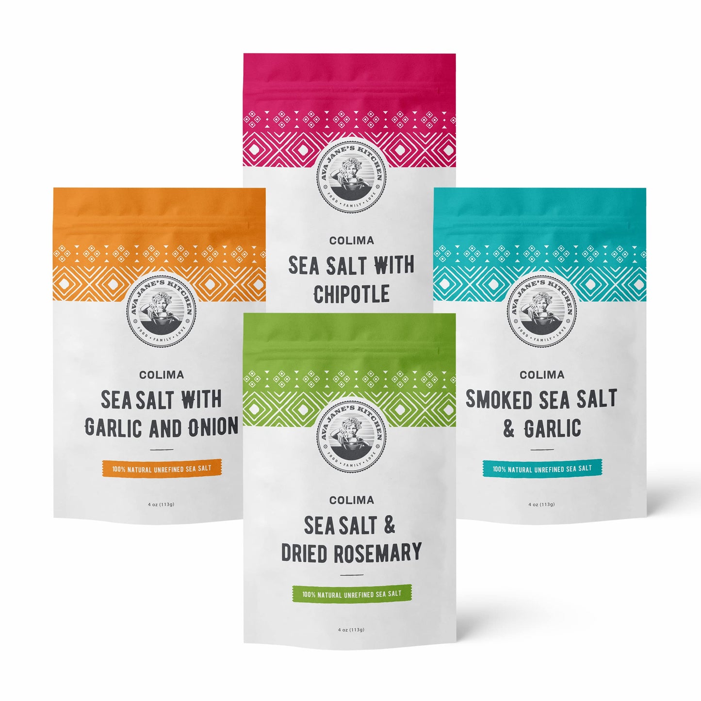 Colima Sea Salt New Flavors - 100% Natural Flaky Sea Salt With Four Different Flavors - Hand Harvested & Unrefined - For Meats Vegetables Grains & Other Food - Organic Flaky Salt