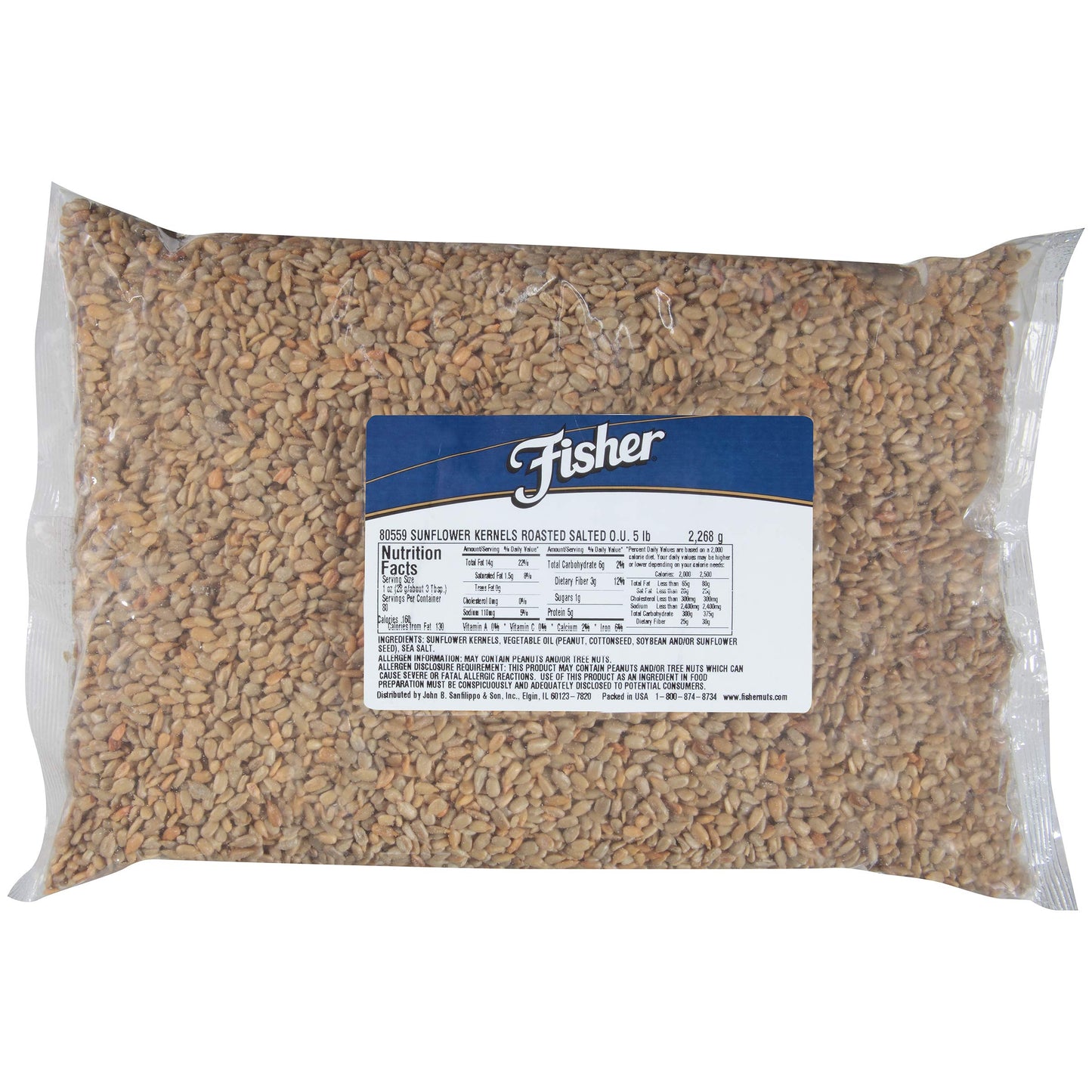 Fisher Sunflower Kernels - Roasted & Salted, 5-Pound Packages (Pack of 1)