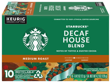 Starbucks Decaf House Blend K-Cup Pods, Medium Roast, 10 Count (Pack of 3)