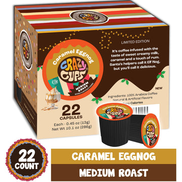 Crazy Cups Flavored Coffee Pods, Eggnog Holiday Blend, Medium Roast, Single Serve for Keurig, 22 Count