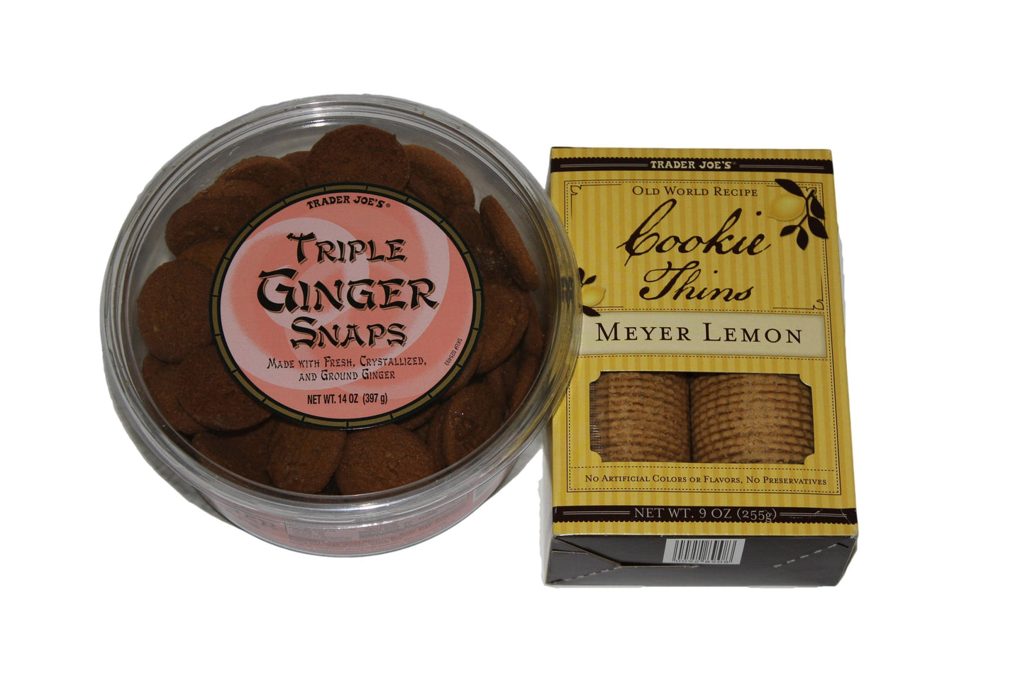 Trader Joess Cookie Bundle, 2-pack, Triple Ginger Snaps and Meyer Lemon Cookie Thins