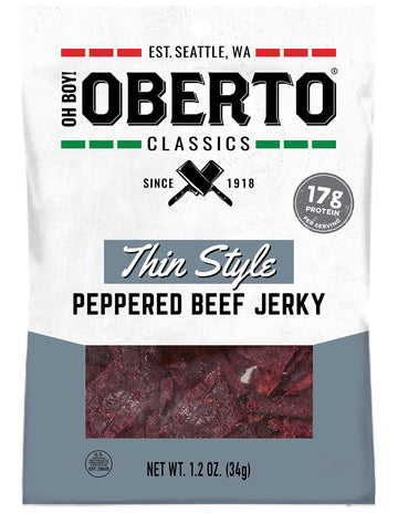 Oh Boy! Oberto Classics Thin Style Peppered Beef Jerky, 1.2 Ounce (Pack Of 8)