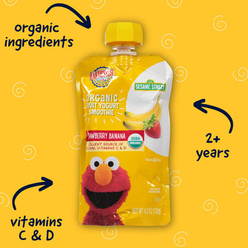 Earth's Best Organic Kids Snacks - Sesame Street Toddler Smoothie, Strawberry Banana, 4.2 oz Resealable Pouch, Pack of 16