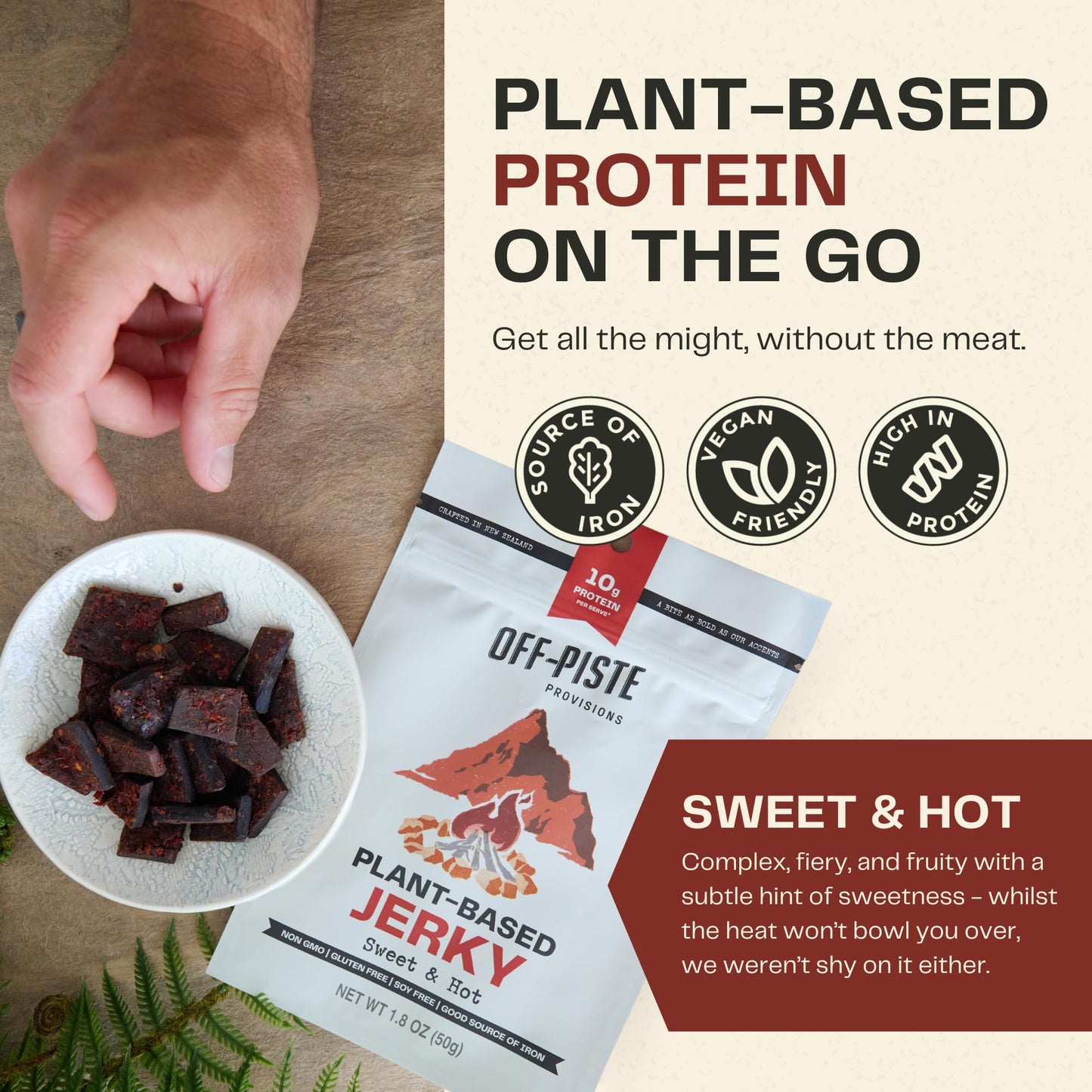 Off-Piste Variety Pack Plant-Based Jerky, 1.8Oz., Pack Of 3 - High Protein Healthy Snacks Vegan Jerky For Recovery, School, Offi