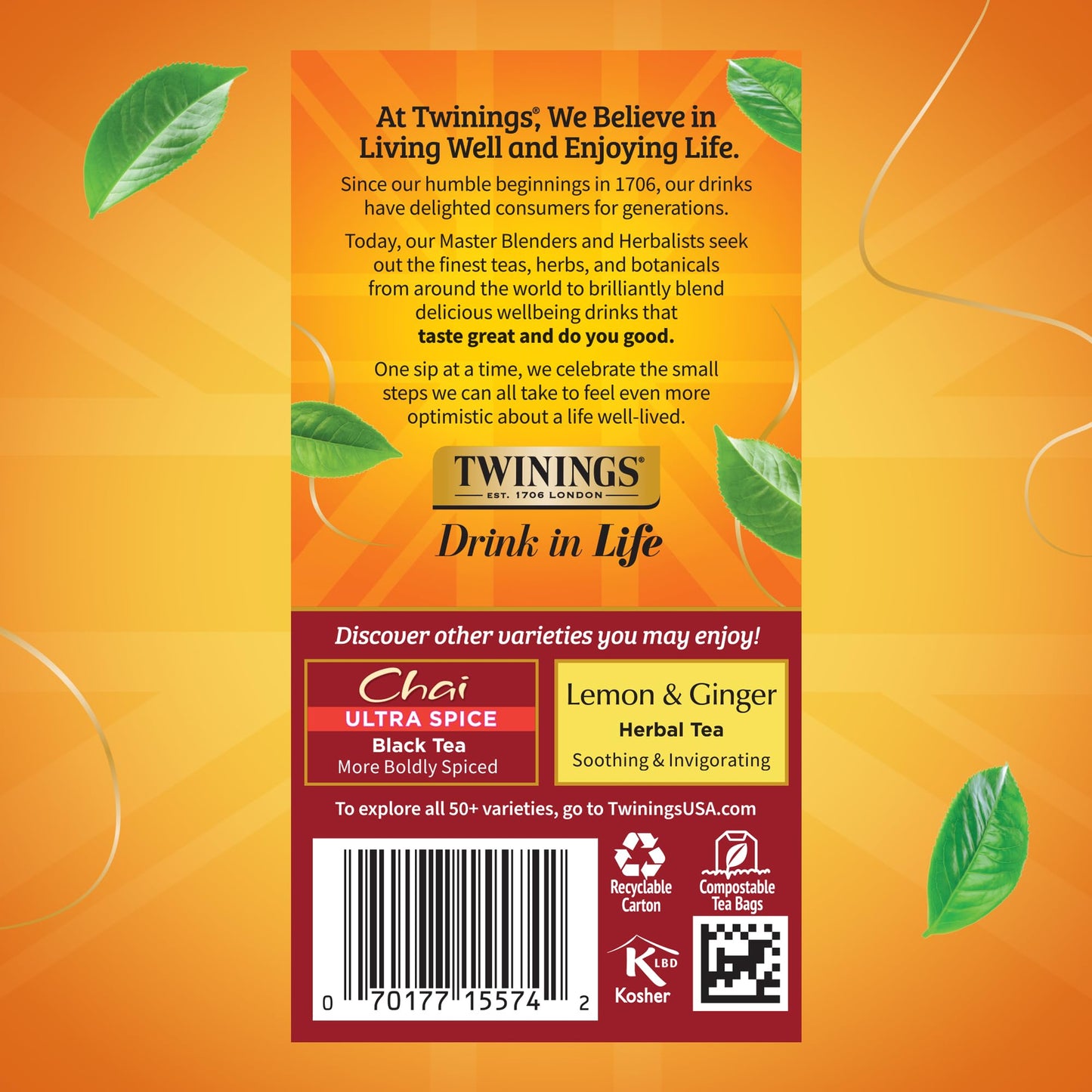 Twinings Chai Black Tea Individually Wrapped Bags, 20 Count (Pack of 6), Sweet, Savoury Spices, Caffeinated, Enjoy Hot or Iced,