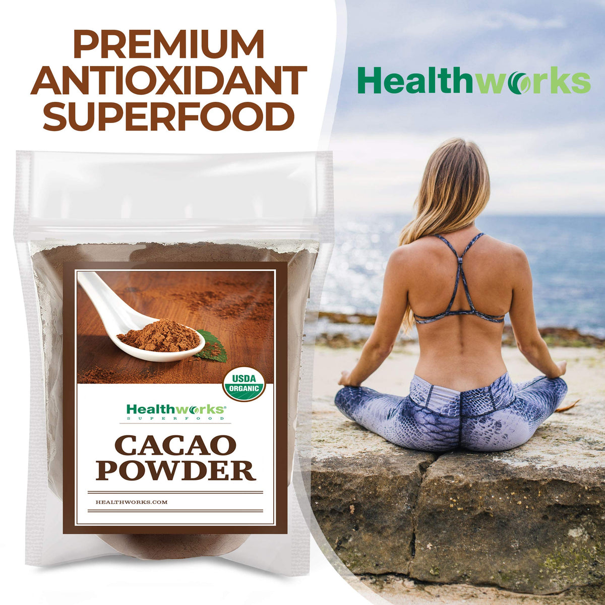Healthworks Superfoods Organic Cacao Powder - 48 Oz / 3 Lbs - Cocoa Chocolate Substitute - Rich Choclate Flavour - Sugar-Free, K