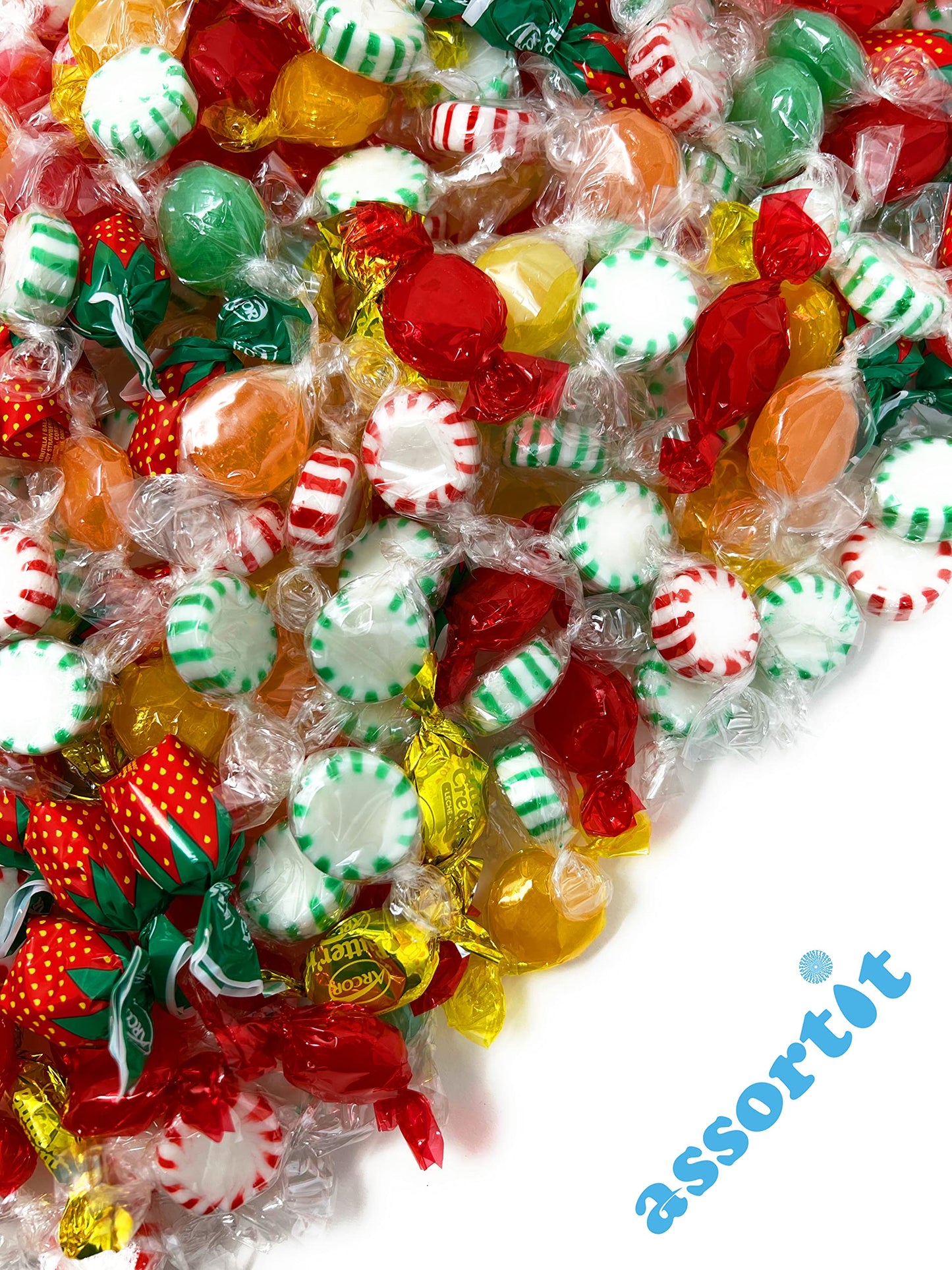 Assortit Holiday Hard Candy Assortment - Peppermint, Spearmint, Cinnamon, Butterscotch - 6 lbs Individually Wrapped