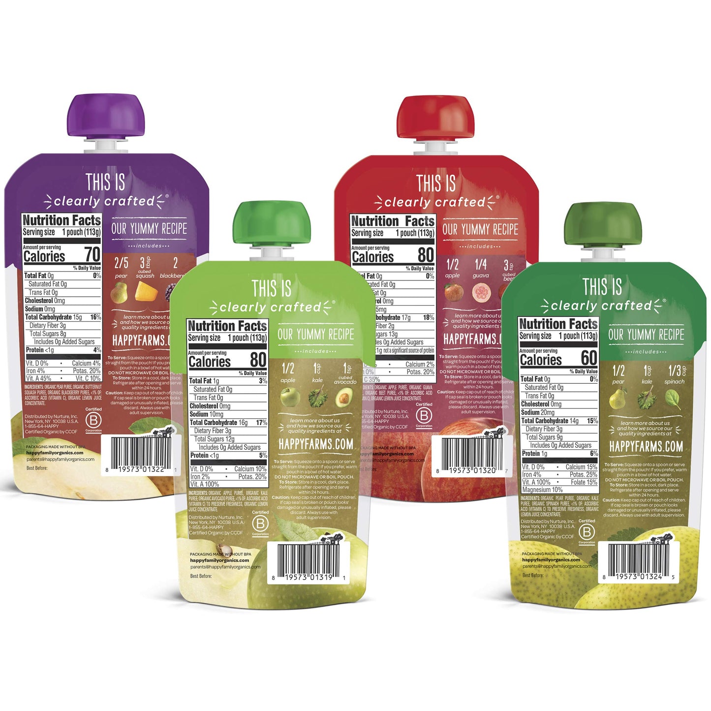 Happy Baby Organics Stage 2 Baby Food Pouches, Gluten Free, Vegan & Healthy Snack, Clearly Crafted Fruit & Veggie Puree, Fruit & Veggie Variety Pack, 4 Ounces (Pack Of 16), Large Online Retailer Limited Availability
