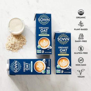 SOWN Organic Oat Creamer Unsweetened - Barista Oat Milk Non Dairy Coffee Creamer - Plant Based, Dairy-Free, Vegan, 0g Added Suga