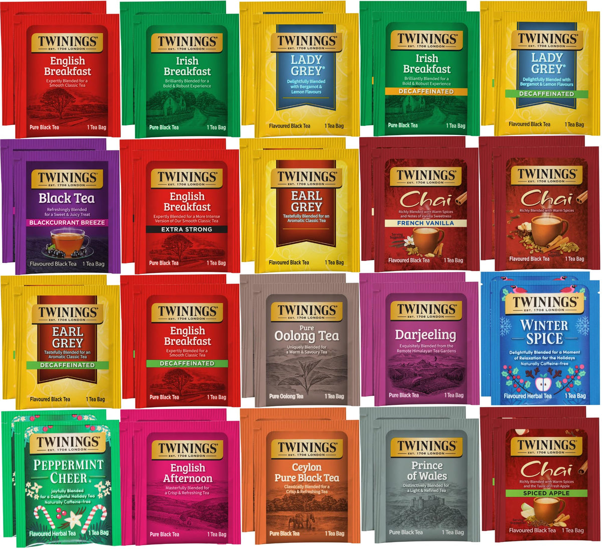 Twinings Assorted Black Herbal And Decaf Tea Bag Sampler (40 Count) 20 Flavour Boxed Variety Gift Set