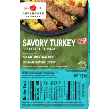 Applegate, Natural Savory Turkey Breakfast Sausage, 7 oz (Frozen)
