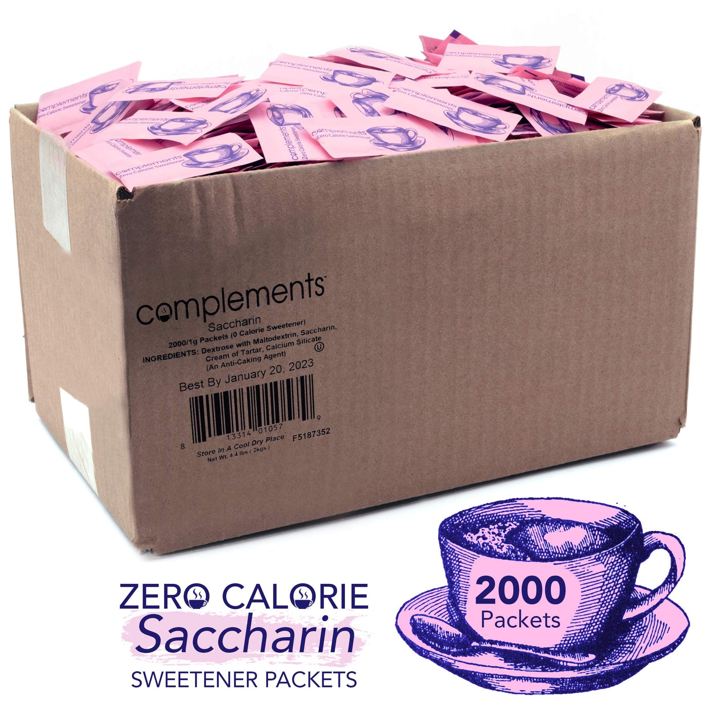 Complements Zero Calorie Saccharin Pink Sweetener Packets, 2000 Count