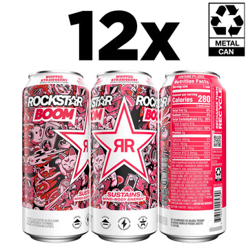 Rockstar Boom Energy Drink, Whipped Strawberry, 16 Fl Oz (Pack of 12), Model 00012000240416