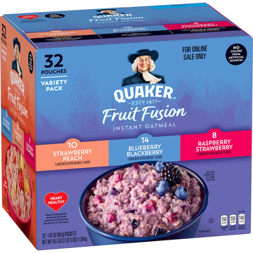 Quaker Instant Oatmeal, Fruit Fusion, 3 Flavor Variety Pack, 1.41Oz Packets (32 Pack)