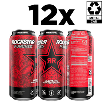Rockstar Punched Energy Drink, Fruit Punch, 16 Fl Oz (Pack of 12)