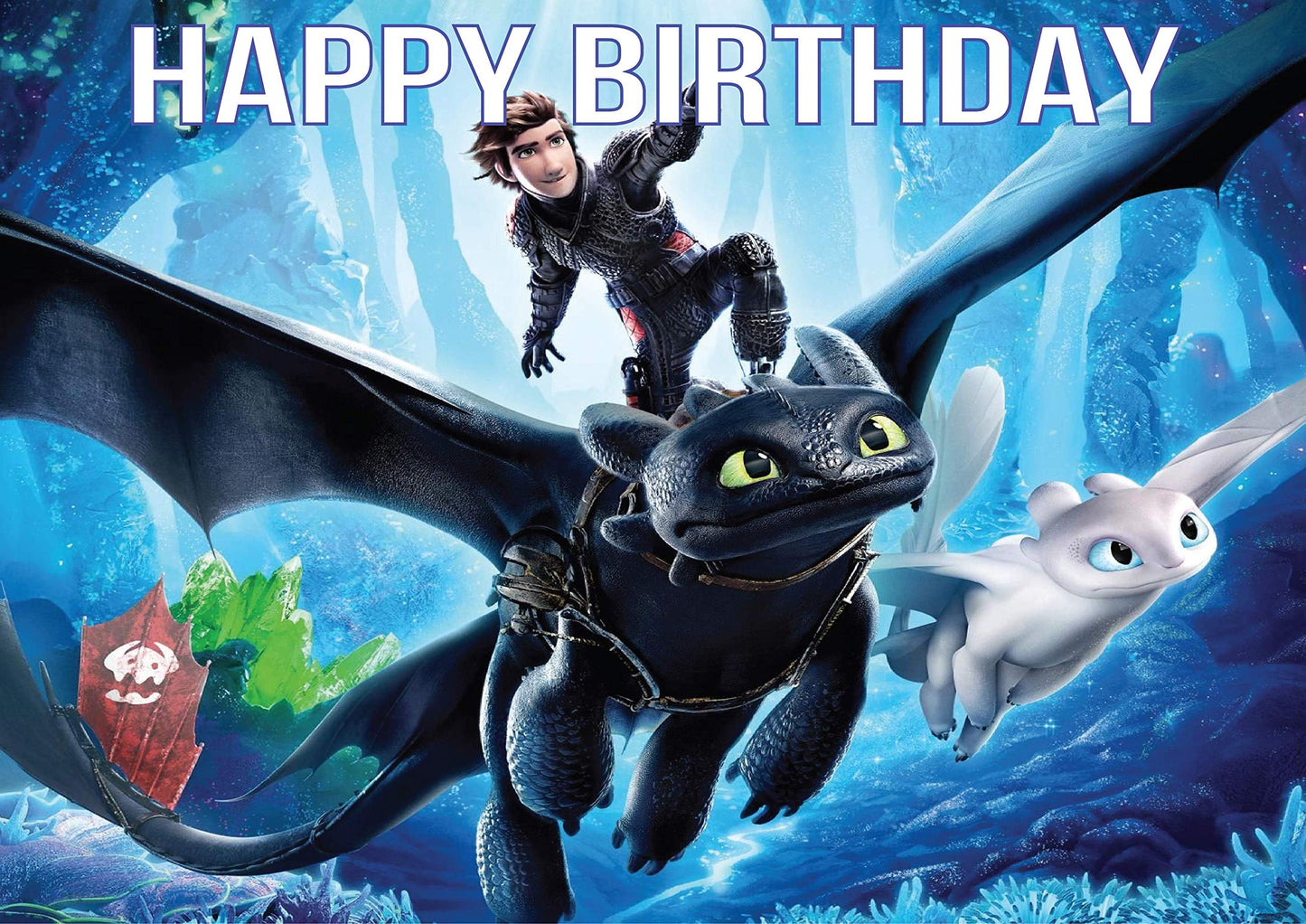 8.3 Inch Dragon Adventure Inspired Cake Topper - Square Edible Birthday Cake Decorations Happy Birthday Cake