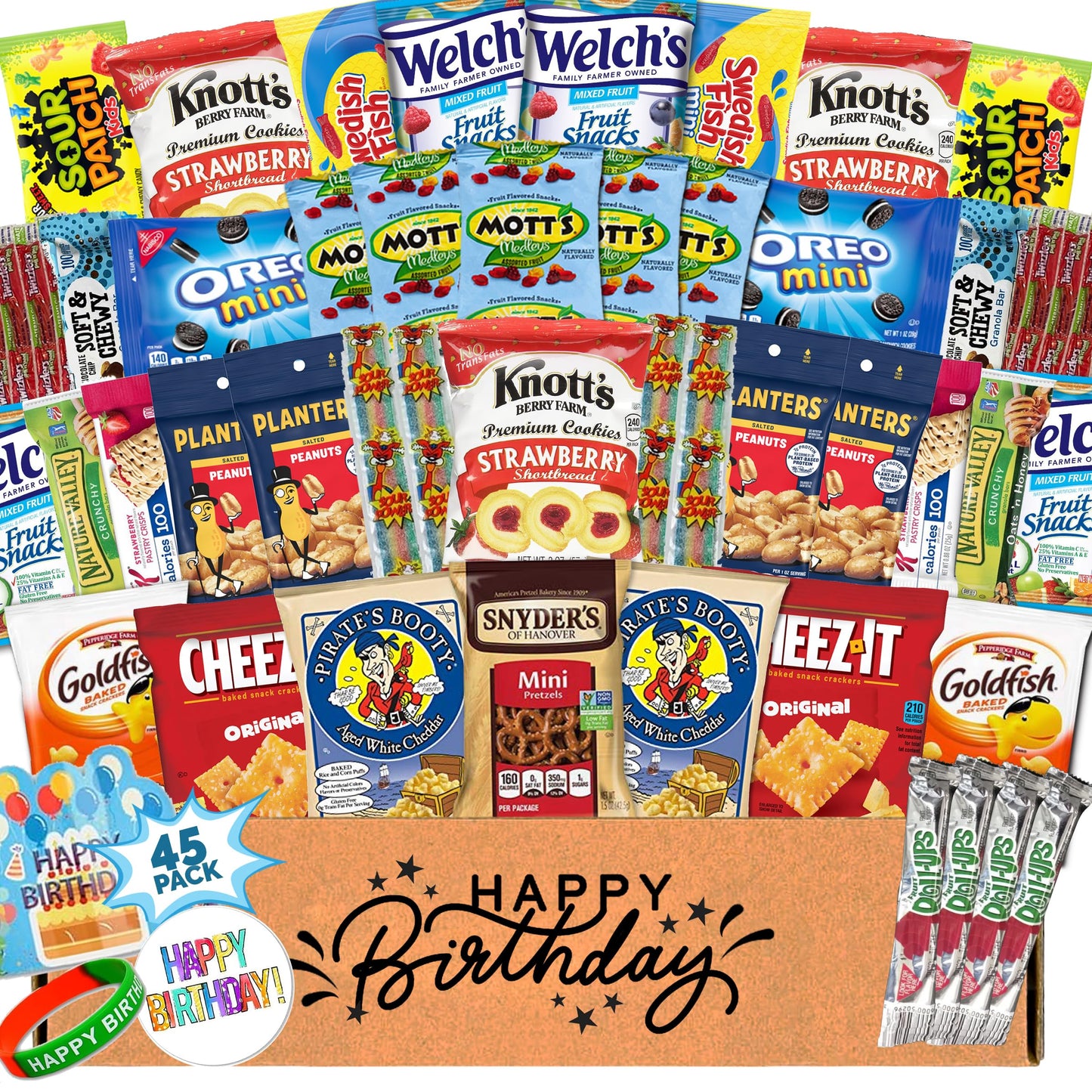 Birthday Gift Basket Care Package (45 Count) Snacks Food Cookies Chips Candy Party Variety Gift Box Pack Assortment Basket Bundle Mix Bulk Sampler Treat College Students Kids Teens Office School