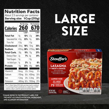 Stouffers Lasagna with Meat & Sauce, Large Size Frozen Meal, Meals Entrees, 19 Oz
