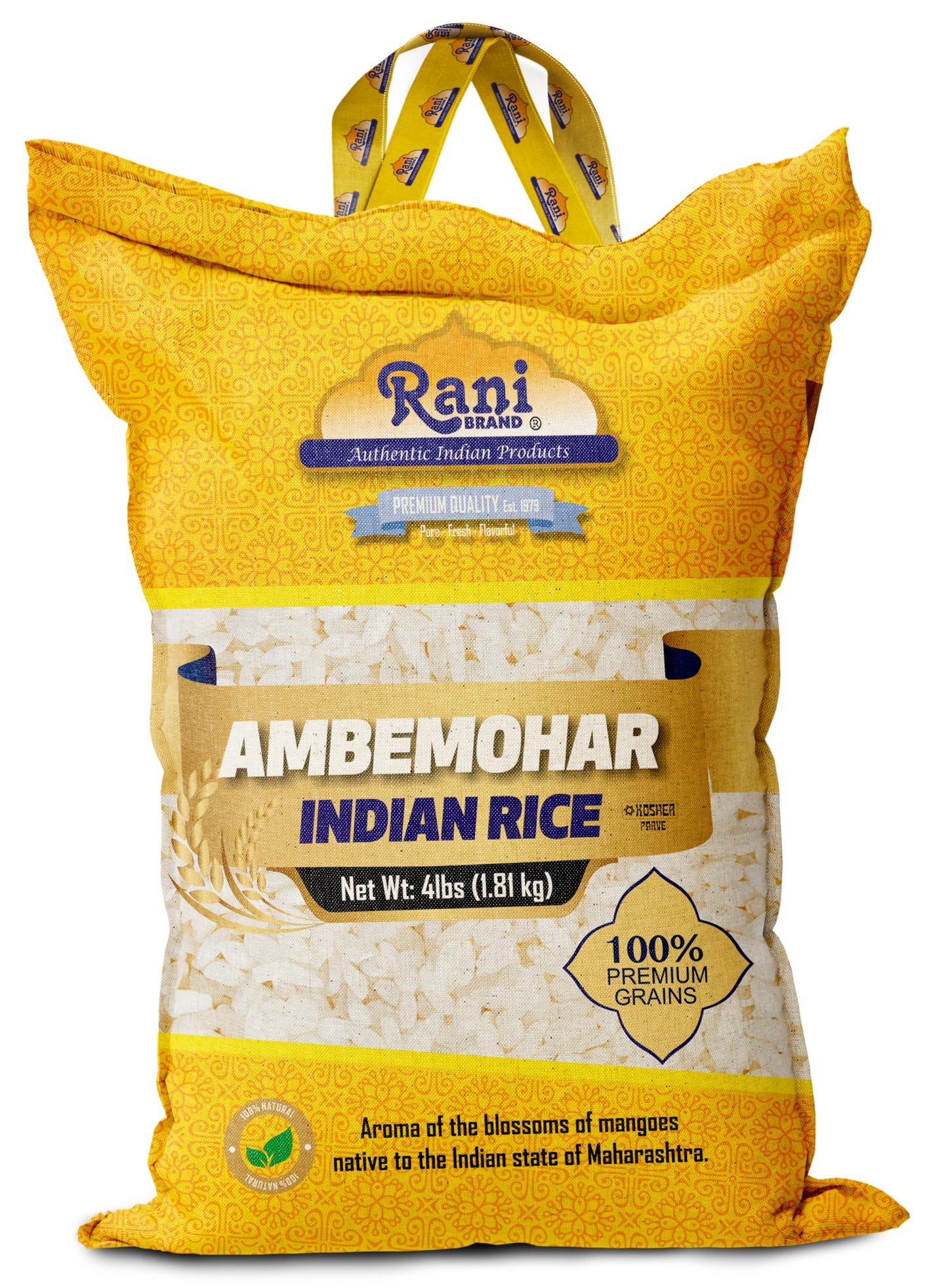 Rani Ambemohar Indian Rice 64oz (4lbs) 1.81kg Cloth Bag ~ All Natural | Gluten Friendly | Vegan | Kosher | Export Quality | Indi