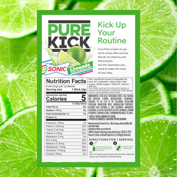 PURE KICK Hydration Singles Drink Mix, Sonic Limeade, 72 Packets (12 Boxes, 6 Packets Each)