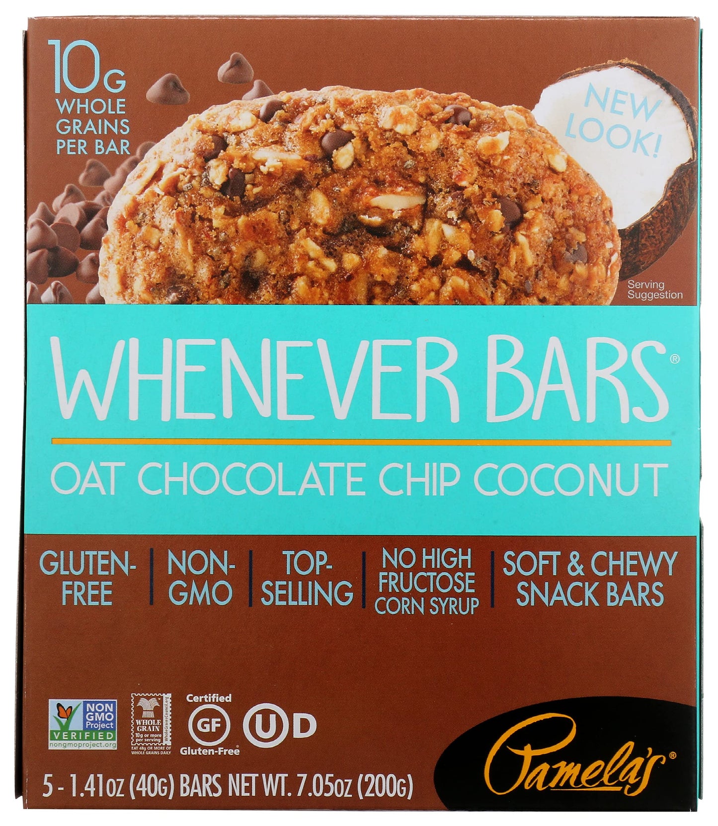 Pamelas Whenever Bars, Oat Chocolate Chip Coconut, 7.05 oz, 5 ct