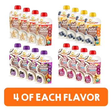 Happytot Organics Stage 4 Baby Food Pouches, Gluten Free, Super Morning Fruit & Oat Variety Pack Blend 4 Oz (Pack Of 16), Large Online Retailer Limited Availability