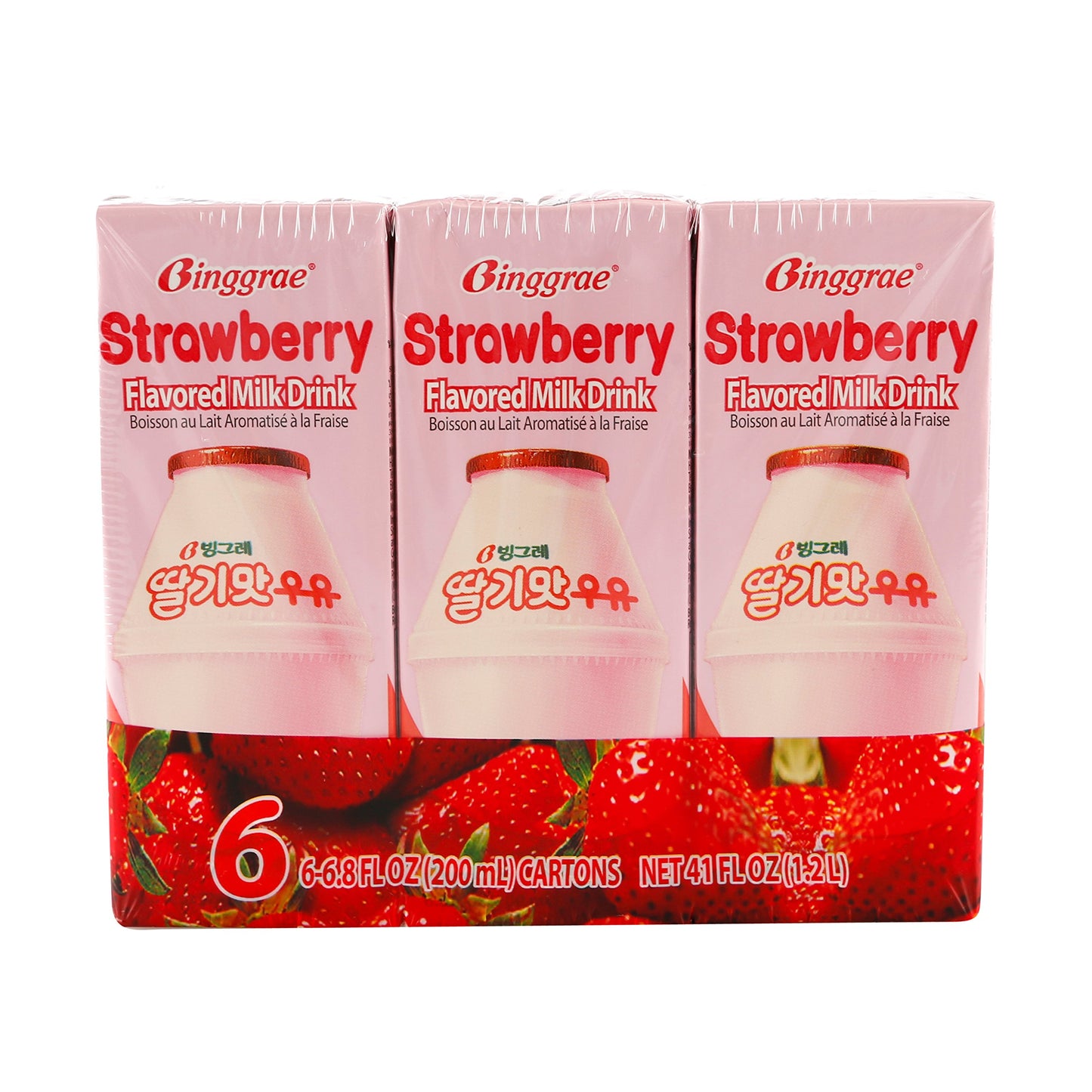 Binggrae Flavored Milk Drink, Strawberry, 6 Cartons, 6.8 fl oz (200 ml) Each