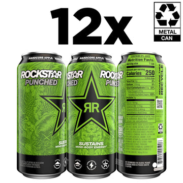Rockstar Energy Drink Punched Hardcore Apple, 16oz Cans, 12 Pack