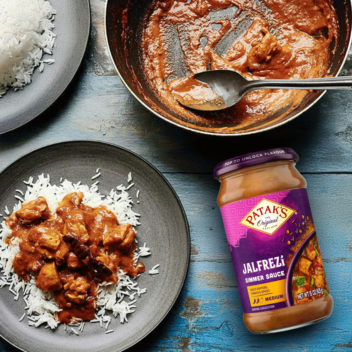 Pataks Jalfrezi Simmer Sauce - Tomato-Based Curry Sauce with Green and Red Bell Pepper, Spices - Gluten-Free & Vegan Mild Indian