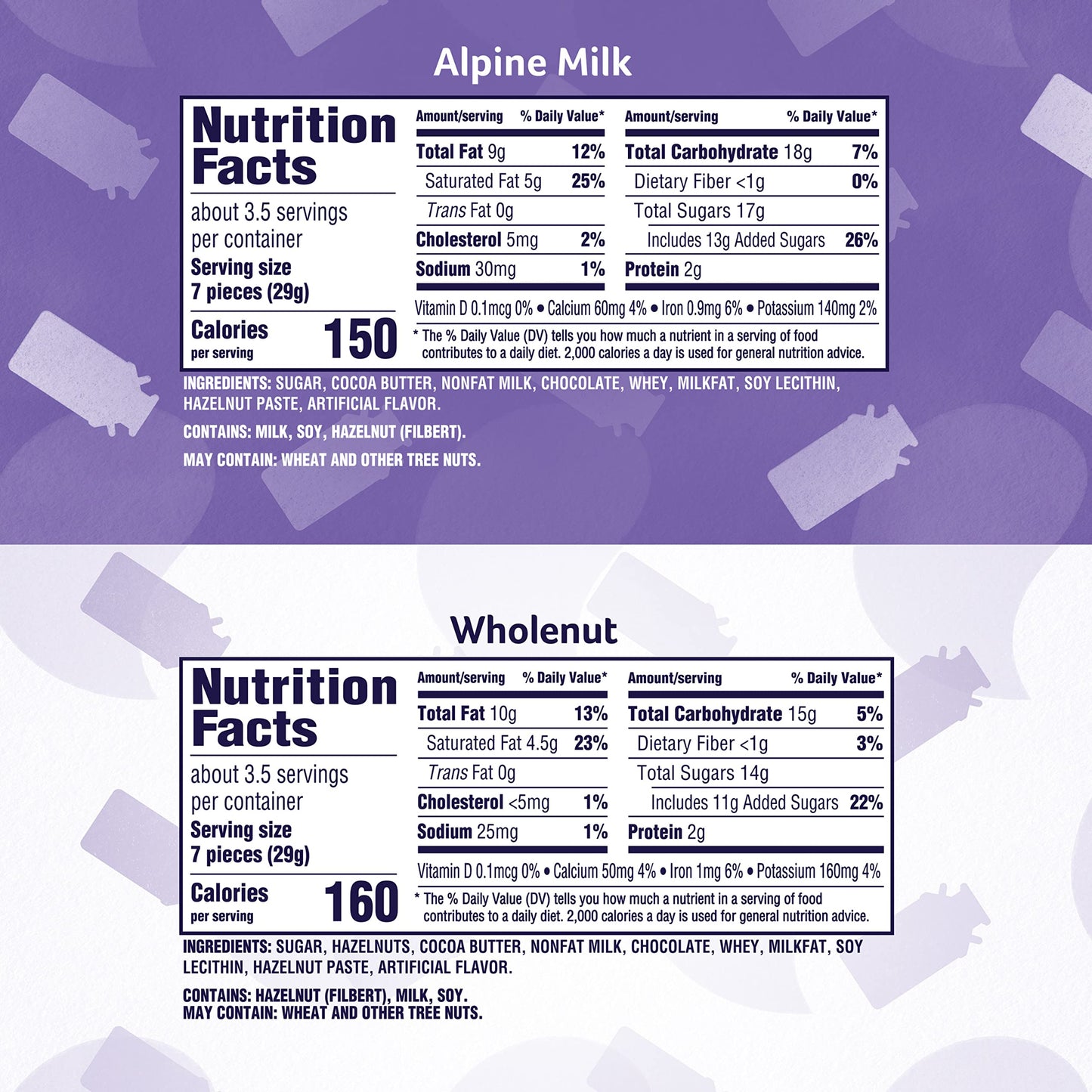 Milka Chocolate Bars Variety Pack, Alpine Milk & Wholenut Hazelnut, 10 Count