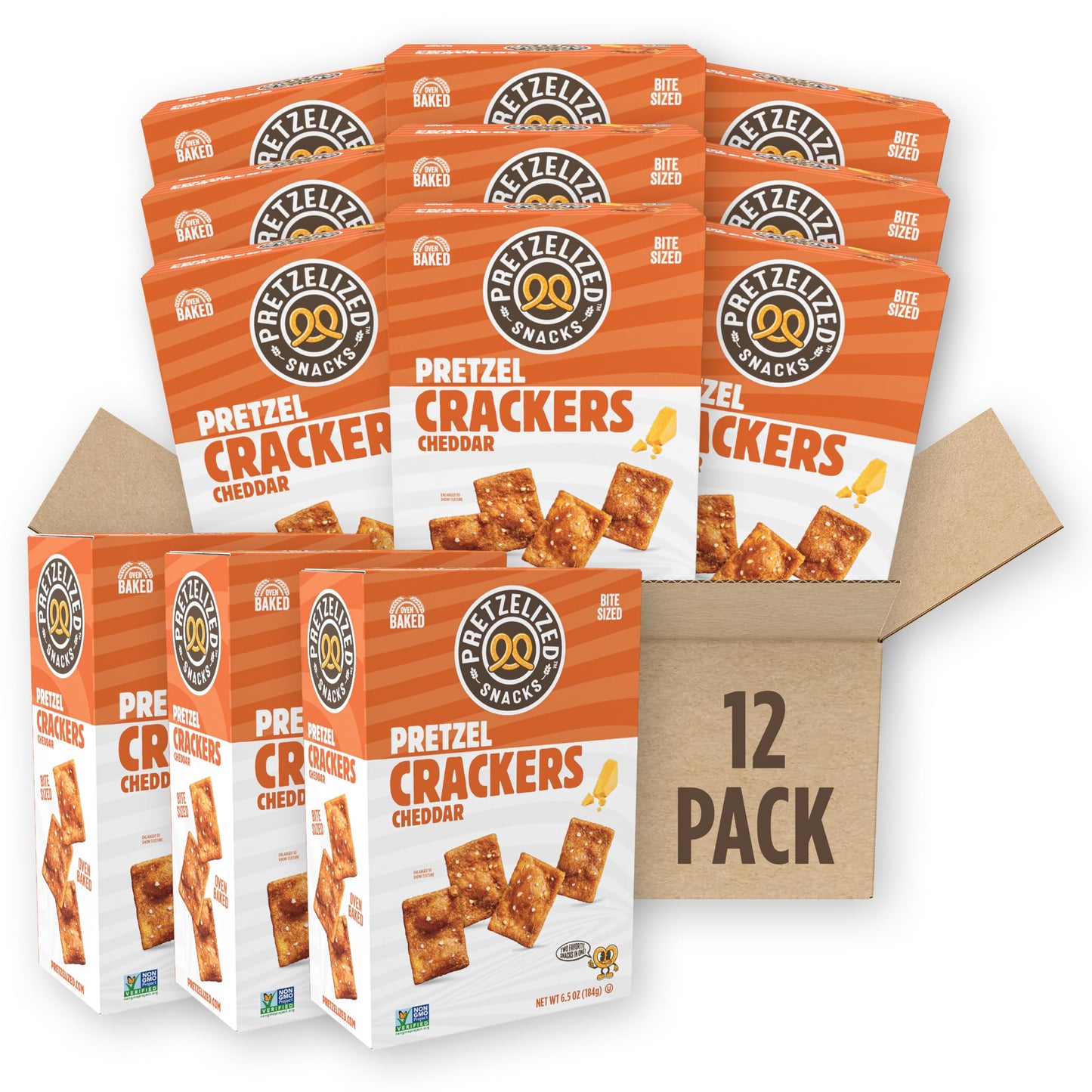 PRETZELIZED Snacks PRETZELIZED Pretzel Crackers, Cheddar Flavored, 6.5oz Box (Pack of 12)