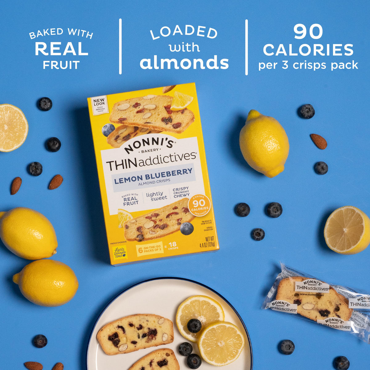 Nonni'S Thinaddictives Almond Thin Cookies - Lemon Blueberry Biscotti Italian Cookie Thin - Almond Cookie - Sweet Crunchy & Chew