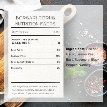 BORSARI Citrus Salt Seasoning - Gourmet Blend with Lemon, Pepper & Herbs - 4oz Pack