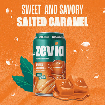 Zevia Zero Sugar Soda Salted Caramel 12 oz Cans (6-Pack) - Caffeine Free Naturally Sweetened No Calorie Soda - Non-GMO Project Verified Gluten-Free Vegan