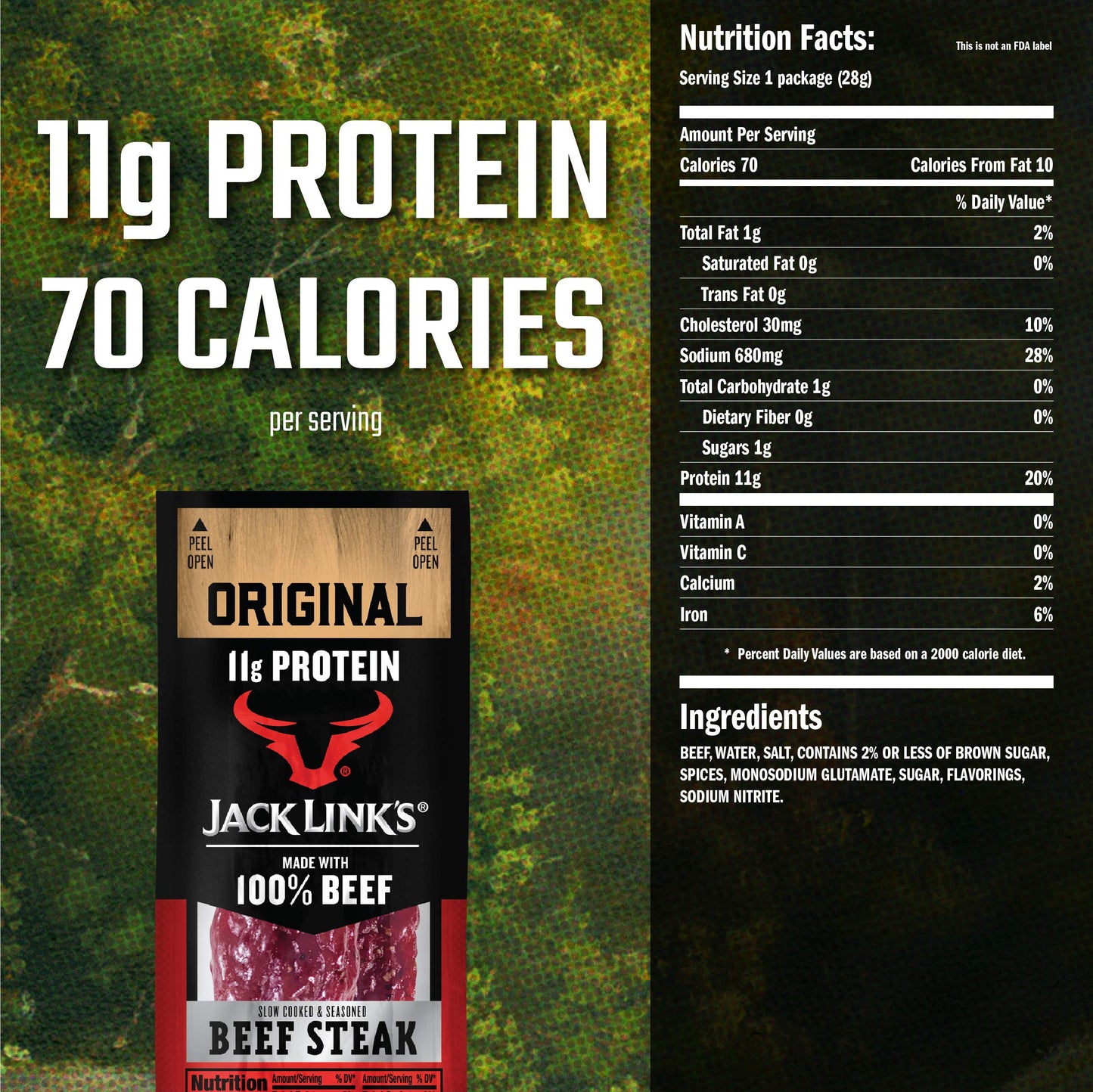 Jack Link’s Beef Steak, Original, 1 oz., 12 Count, 11g Protein, Snack