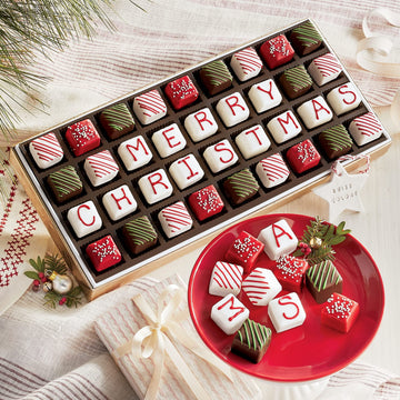 The Swiss Colony Merry Christmas Petits Fours Gourmet Mini Layer Cakes, Red Velvet, Strawberry, Double Chocolate, And Vanilla Tr