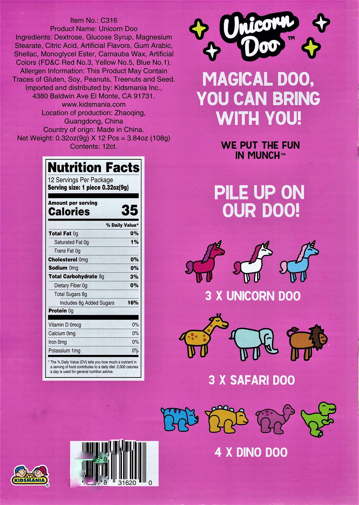 Kidsmania Unicorn Doo Candy Dispenser - 12 Count Display Box