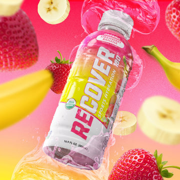 RECOVER 180 Organic Sports Hydration Drink, No Sugar Added, 20 Calories, Strawberry Banana, 16.9 Fl Oz (Pack of 12)