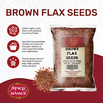 Spicy World Brown Flaxseed, 10 Pound Box - High Fiber, Nutrient-Rich Superfood