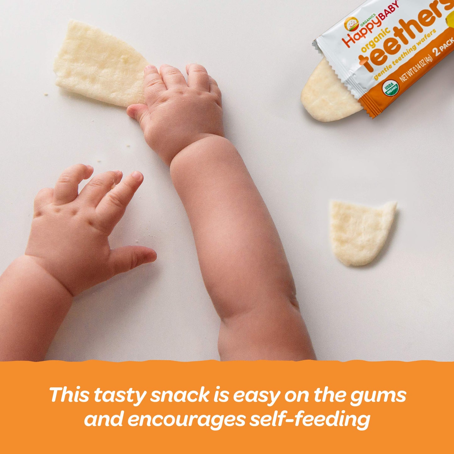 Happy Baby Organics Baby Snacks, Gentle Teething Wafers, Gluten Free & Vegan, Sweet Potato & Banana, 12 Count (Pack Of 6)