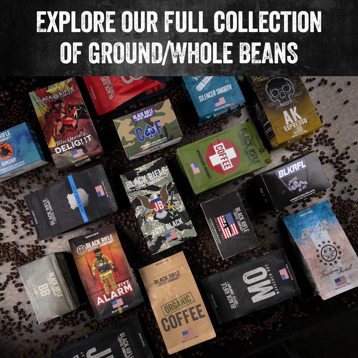 Black Coffee Company Blackbeards Delight 12oz Bag Ground Coffee Dark Roast - Roasted Blend Made from Arabica Beans - Colombian & Brazilian Beans - Veteran Founded & American Made