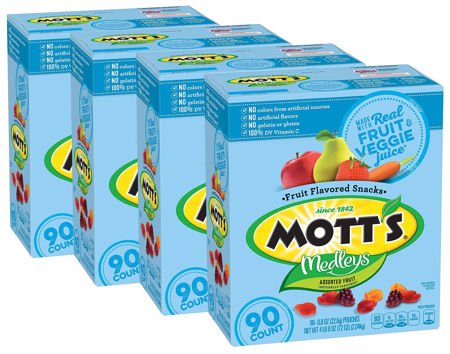 Motts Medley Assorted Fruit Flavored Snacks (90 Count) (4 Pack)