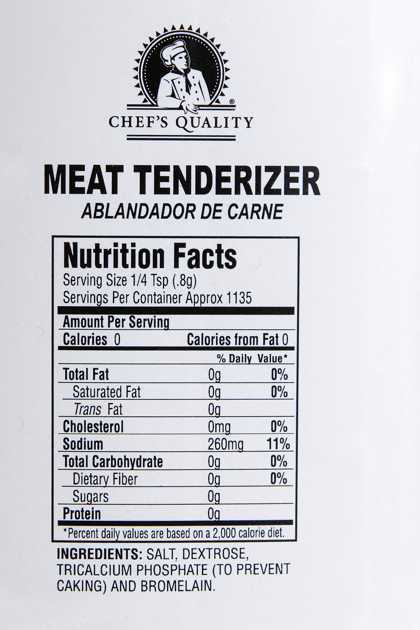 Chef's Quality Meat Tenderizer - 32 Oz Bottle, No MSG Added, 2 Pound Size, White