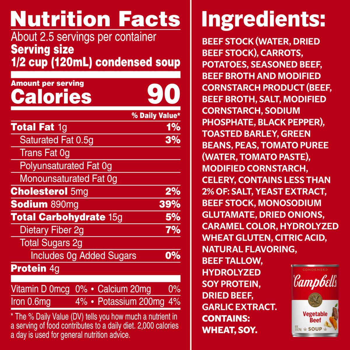 Campbell's Condensed Vegetable Beef Soup, 10.5 Ounce Can (Pack of 12)