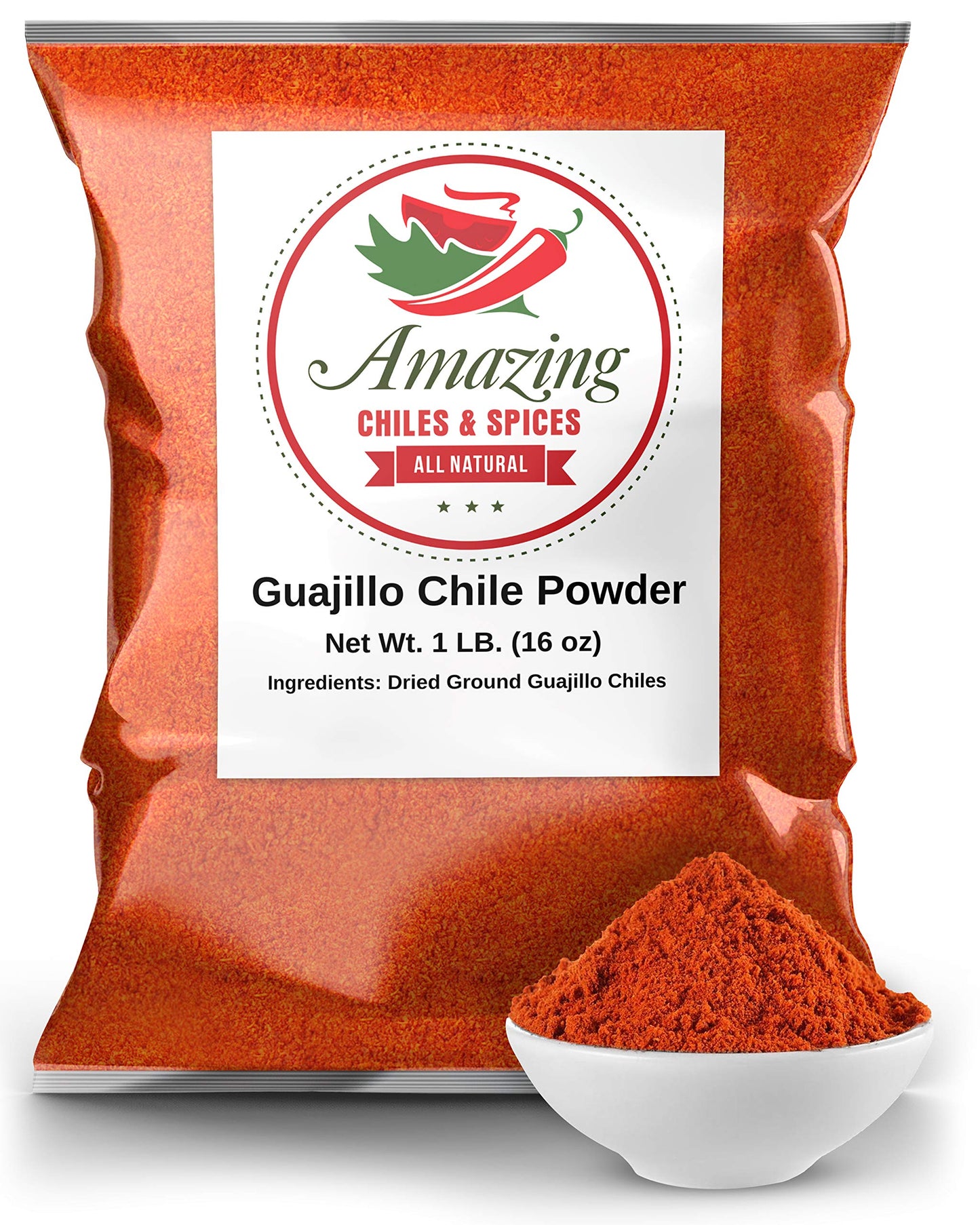 Guajillo Chile Powder Ground 1 Lb (16Oz) - Natural And Top-Grade. Great For Chili Sauces Stews Salsa Meat Rubs Enchiladas Mole And Tamales. Tangy Spicy-Sweet Flavor By Amazing Chiles And Spices