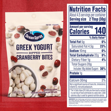 Ocean Spray Greek Yogurt Covered Craisins, Greek Yogurt Flavored, Covered Cranberries, Dried Fruit, 5 Oz Pouch (Pack of 12)